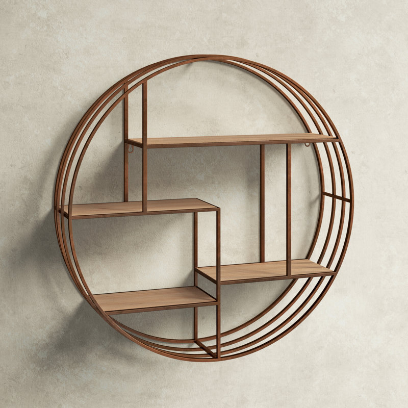 Kittle 32" Round Wall Shelf Contemporary Metal and Wood Mounted Wall